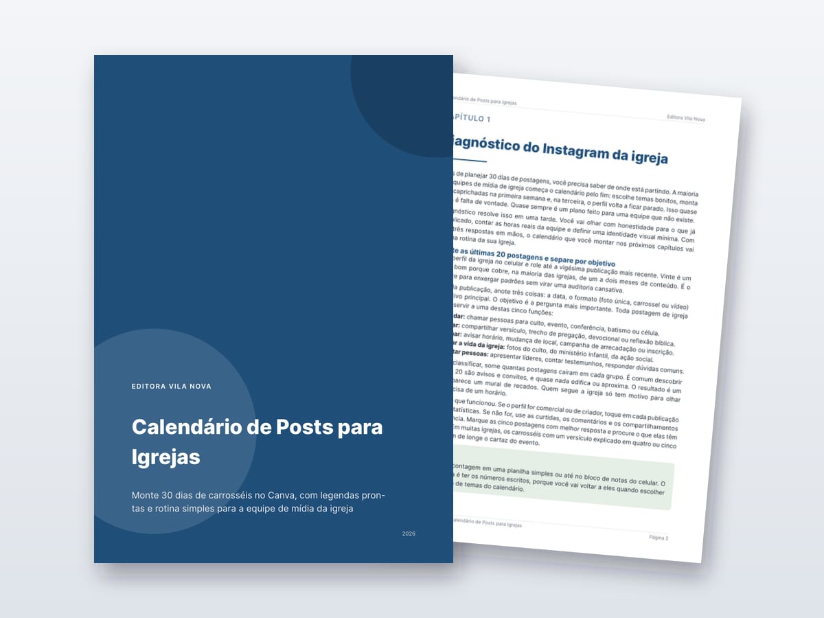 Prévia de Calendário de posts para igrejas: 30 dias de carrosséis no Canva